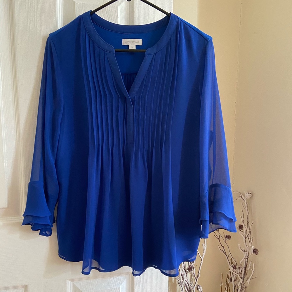 Double Ruffle Blue Blouse